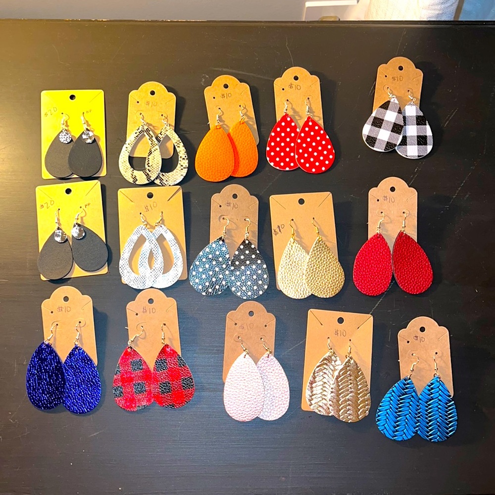 Double Sided Leather Tear Drop Earings